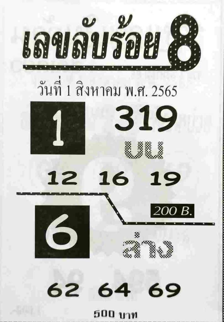 หวยเด็ด เลขลับร้อยแปด1/8/65