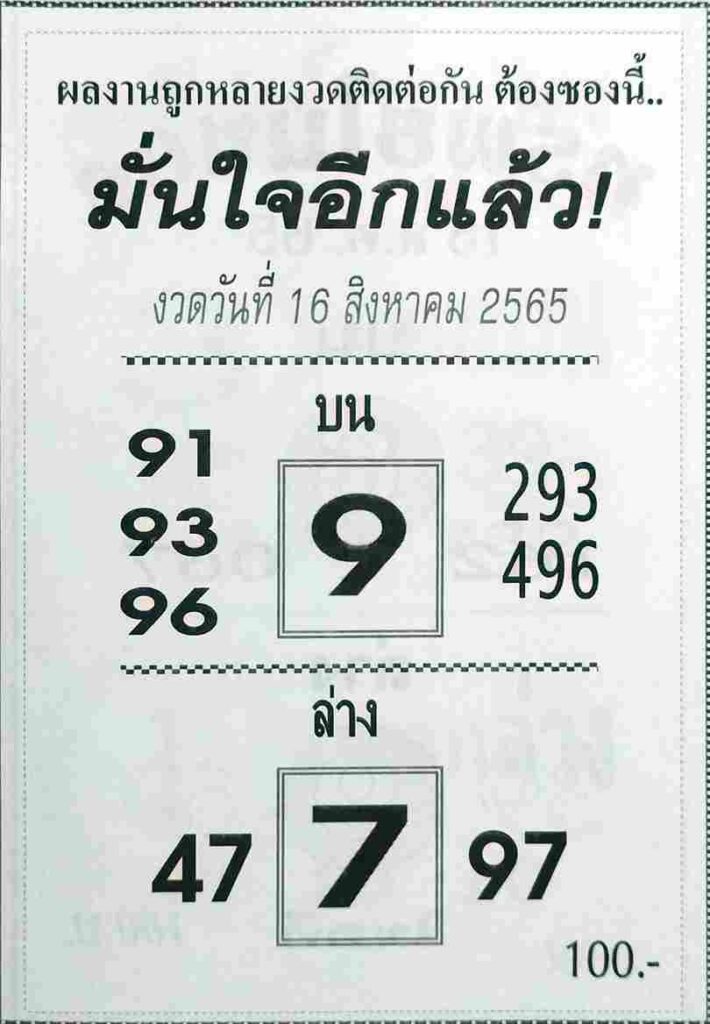 หวยเด็ด หวยมั่นใจอีกแล้ว16/8/65