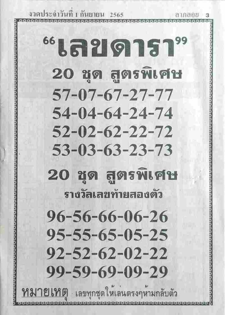 หวยเด็ด เลขดารา1/9/65