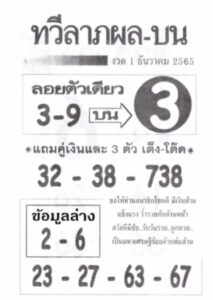 หวยเด็ด หวยทวีลาภผลบน1-12-65