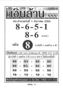 หวยเด็ด หวยเงินล้าน1-12-65