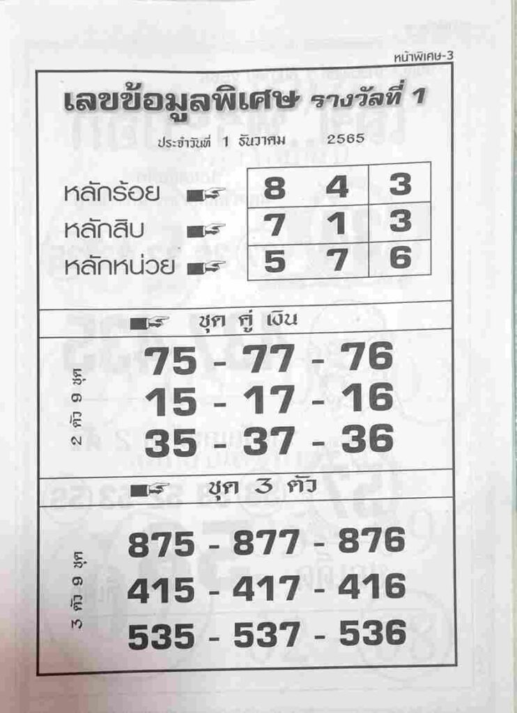 หวยเด็ด เลขข้อมูลพิเศษ1-12-65