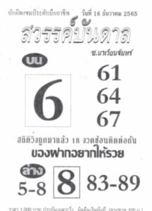 หวยเด็ด หวยสวรรค์บันดาล 16-12-65