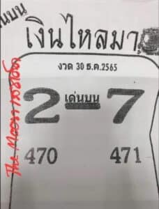 หวยเด็ด หวยเงินไหลมา 30-12-65