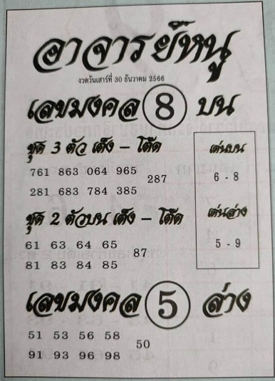 หวยอาจารย์หนู 30-12-66