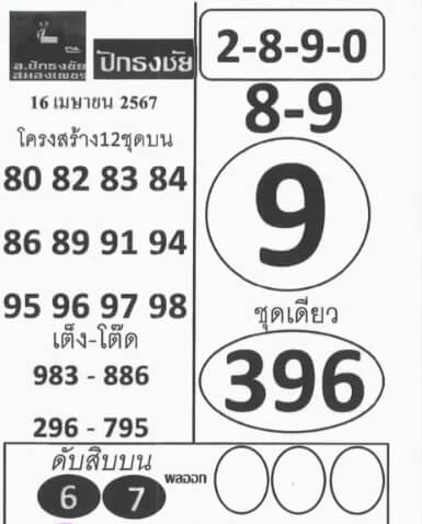 หวยปักธงชัย 16-4-67