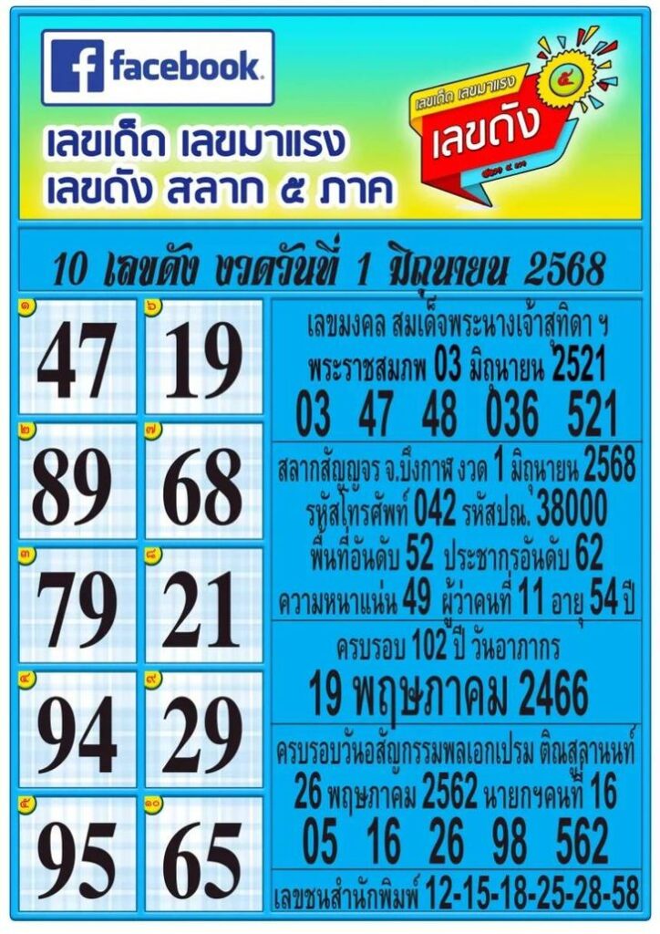 เลขเด็ด 1 มิถุนายน 2568