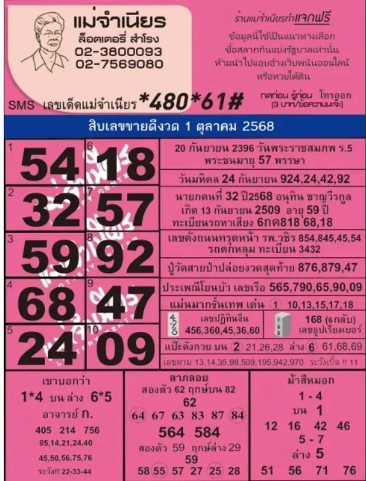 เลขเด็ด 1ตุลาคม2568